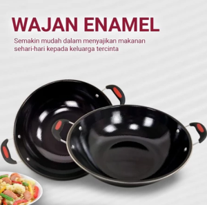 Wajan Enamel 2 Kuping Food Grade Tahan Api Anti Lengket 34cm Penggorengan Serbaguna DAIMURA STORE