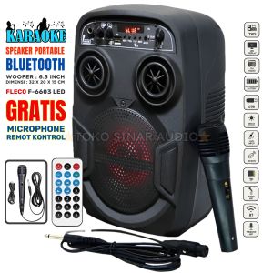 Speaker Aktif Super Bass Bluetooth Karaoke FLECO F-6603 LED AB GRATIS Mic Karaoke Speaker Bluetooth Full Bass Subwoofer Speaker 6.5 Inch Speaker Aktif Subwoofer Full Bass Salon Bluetooth Full Bass