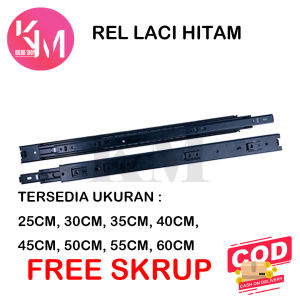 Rel Laci (Hitam) 40 Cm isi 1 set (2 pcs) Double Track Mapla Full Extention 35cm ( 2x Tarik) Free Skrup