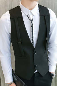 Áo gile áo gile nam áo gile 2 màu đen xám phối 2 dây trước ngực tạo điểm nhấm mang lại trẻ trung sang trọng lịch lãm cho phái mạnh - Mã N41