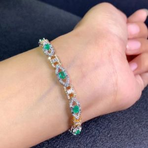 KJJEAXCMY fine jewelry 925 sterling silver inlaid natural emerald bracelet girls new Birthday Party Christmas Halloween Wedding