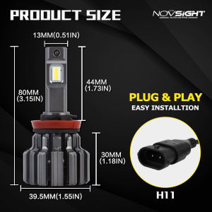 2ชิ้นPlug & Play Novsight F03 LEDไฟหน้ารถหลอดไฟ9005 9006 H4 H7 H11ไฟLEDสำหรับสูง/ต่ำไฟตัดหมอกไฟ6000พันSuper Bright 80วัตต์15000LMรับประกัน1ปีจัดส่งฟรี