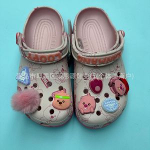 crocsEVA Pink perforated shoes for girls princess-style cute Ruby shoes outdoor water play anti-odor slippers outdoor non-slip