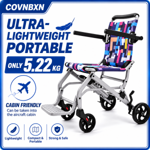 COVNBXN 5.22KG Lightweight High-Quality Folding Wheelchair With Pull Rod Aluminum Travel Wheelchair