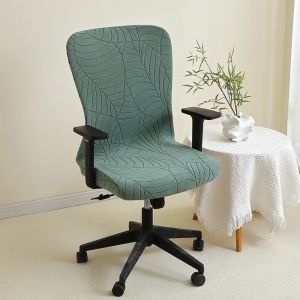 OUTOPEN Leaves Pattern Rotating Computer Chair Cover Jacquard Fabric Stretch Elastic Armchair Cover Easy Install Thickened Office Chair Seat Slipcovers Home Office