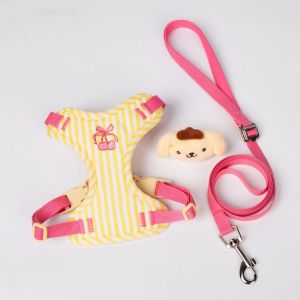 Dễ thương Sọc Dây dắt chó với thiết kế điều chỉnh được và anh đào thêu cho chó nhỏ