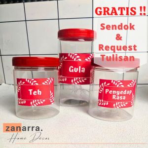 Toples Bumbu Warna Merah Tempat Penyimpanan Bumbu Dapur dengan Tulisan
