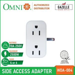 Omni Side Access Multiple Socket Adapter 4 Gang / 6 Gang 10A 250V max 2500W Fire & Heat Resistance - WDA-004 / WDA-006