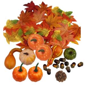 Artificial Pumpkins With Maples Leaves Pinecones Hazelnuts For Halloween Fall Party Decorations Indoors Outdoor
