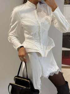 Elegant White Womens Long Sleeve Top Slim Fit Corset Bustier Shirt Casual Office Party Streetwear Y2K Fashion Outerwear 20262026