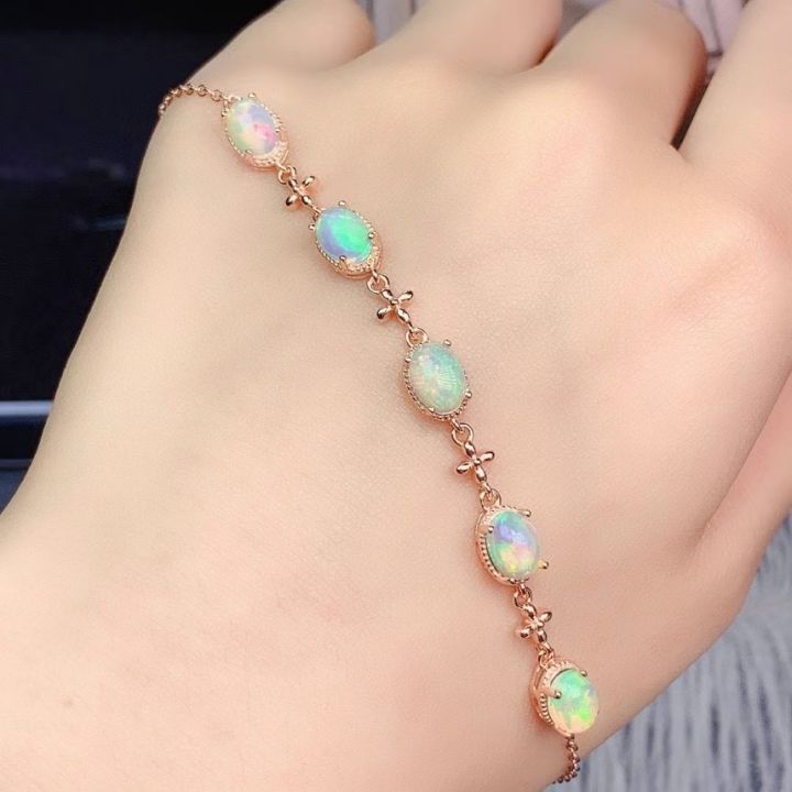Attractive fireworks natural colorful Opal bracelet women jewelry natural gem 925 sterling silver with heart party birthday gift
