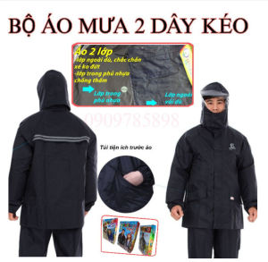 Áo mưa bộ Vải dù 2 dây kéo sang trọng phản quang siêu chống thấm nước cao cấp loại 1 có đủ size