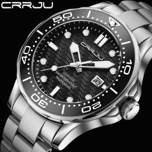 CRRJU New Mens Watch Sports Luxury Brand Luminous Hands Stainless Steel Waterpoof Quartz Wristwatches 2192