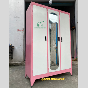 TỦ QUẦN ÁO SẮT TĨNH ĐIỆN 3 CÁNH MÀU HỒNG GIAO MIỄN PHÍ HCM