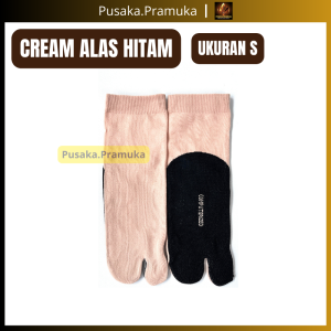 Grosir 3 pcs Kaos Kaki Jempol Wanita Dewasa Ukuran SML Bahan Nilon Tebal Cream Polos Tapak Hitam