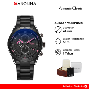 Jam Tangan Pria Alexandre Christie Chronograph AC 6647 MCBIPBARE Black Dial Black Stainless Steel Strap