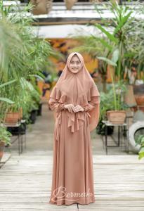 Gamis Ceruty set Khimar fatimah bermerks premium putih hitam baju umroh manasik haji
