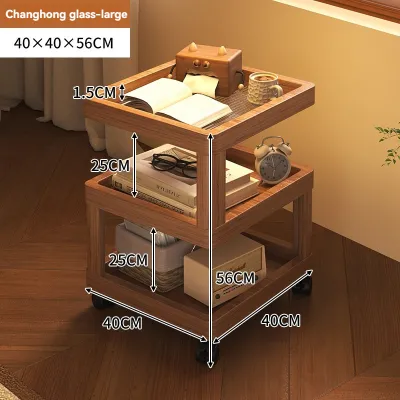 Solid Wood Coffee Table Bedside Cabinet With Wheels minimalist Storage Rack Acrylic glass Small Square Table