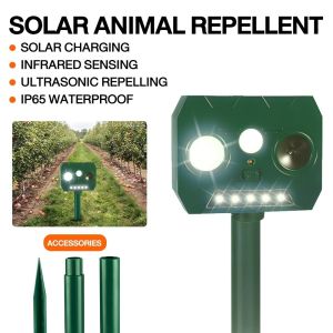 MECOME Solar Animal Repeller LED Light Alarm Ultrasonic Garden Repellers Outdoor Waterproof Cat Dog Repellant Deterrent Mouse Cat