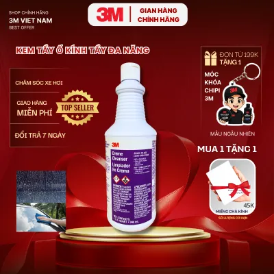 [ Tặng kèm miếng chà chống xước] Kem Tẩy Ố cặn Canxi Mốc Kính Xe Hơi 3M™- Tẩy sạch inox thép các vật dụng nhà tắm Creme Cleanser Limpiador EnCrema 946ml