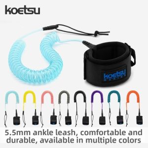 MIRELAE 5.5mm/10ft Sup Board Foot Leg Rope 8 Colors Elastic Surfing Stand Leash High Quality Practical Coiled Surfboard Leash for Training Exercise