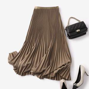High Quality Pleated Skirt for Womens Summer Fashion High Waist Elastic A-Line Midi SkirtA88
