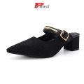 Perrieri Women Fashion Easy Slip-on & Glitter Heels Mules 63978 (Black/ Champagne). 