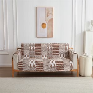 Printed Couch Cover 1/2/3 Seater Quilted Sofa Cover Slip Resistant Furniture Protector with Strap Washable Couch Cover for Pets Kids Dogs
