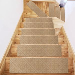 RGFV Durable Easy to Clean European Pattern Adhesive Free Water Absorbing Self Adhesive Entrance Mat Protective Floor Reusable Anti-slip Step Carpet Stair Mat Floor Pad Step Pad