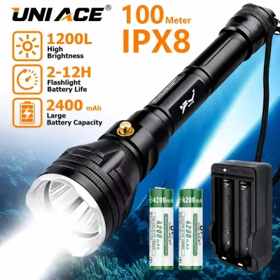 Super bright flashlight 1200Lumen Underwater 100m rechargeable led diving waterproof flashlight lamp