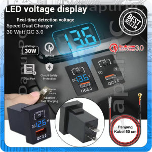 Charger Mobil PD QC 3.0 LED 30 Watt Dual USB Type-C Port Charging Power Adapter Outlet