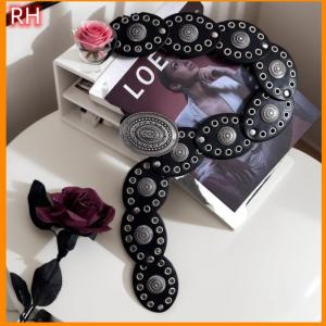 🔥🔥🔥ranghe เข็มขัดหนัง PU สไตล์วินเทจสำหรับผู้หญิงเข็มขัดหัวหมุดทรงรีเข็มขัดแบบวินเทจ