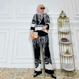 Tiara Setelan Celana Kulot Panjang Lengan 7/8 Rayon Motif Premium Baju Dewasa Wanita Adem Busui Friendly