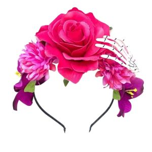 YOCKY Ghost Claw Halloween Headband Plastic Skull Party Headpiece Cool Multicolor Rose Flower Crown Halloween Party Cosplay