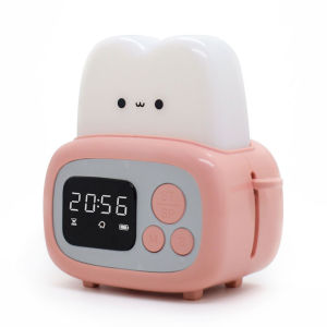 New Cute Bakery LED Night Light Alarm Clock Sleep Clock USB Rechargeable Night Light Bedside Table Alarm Clock in the Bedroom Childrens Alarm Clock Childrens Gift