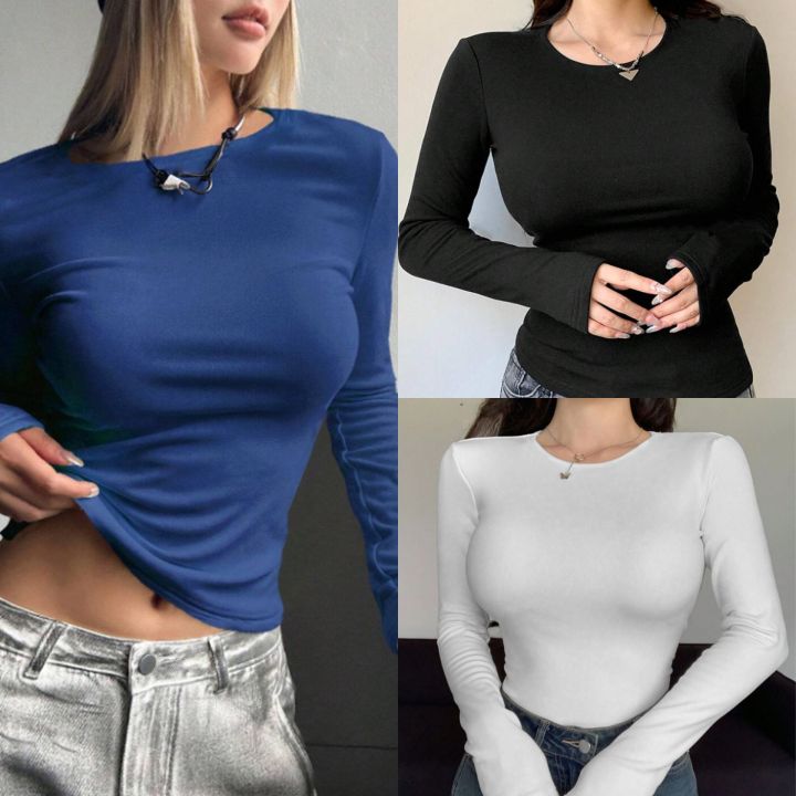 KILY.PH Double Lining Lonsgleeves Basic Solid Top Body Hugging Top for ...