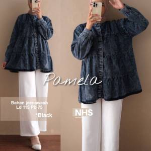 Atasan Rempel Tunik Jeans Ruffle Pamela Top Baju Model Susun Denim Terbaru