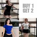 Asymmetrical double lined top Buy 1 Take 2 Free(Total of 3pcs)  Half-Off Shoulder Basic Solid Top Womenswear. 