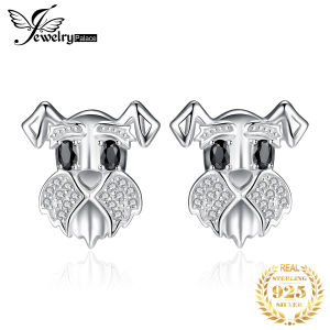 JewelryPalace Cute Schnauzer Dog 925 Sterling Silver Natural Black Spinel Stud Earrings Women Fashion Gemstones Animal Earrings