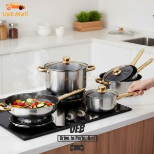 12PCS Stainless Steel Cookware Set Non-Stick Kitchen Pots and Pans for Daily Cooking Durable and Rust-Resistant