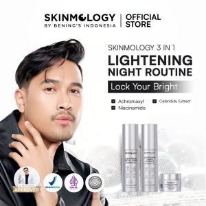 Skinmology By Benings Indonesia - 3 in 1 Night Routine Lightening Booster Series - Isi Krim Malam Sabun Wajah Toner -  Achromaxyl Niacinamide Calendula Extract - Mencerahkan Glowing Kulit Kusam Menyamarkan Noda Hitam - Pria Wanita Busui