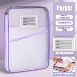 3Layers Long Size File Bag Mesh Zipper Pouch Bag Large Capacity Folder Document Homework Organiser for Student