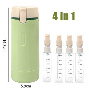 Space Saving Lightweight 4 in 1 Travel Liquid Dispenser Bottle Refillable Leakproof Press Container Bottles