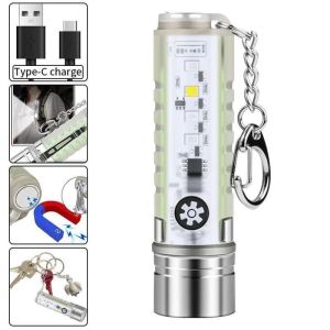 520C Mini Waterproof LED Flashlight USB Rechargeable Keychain Torch Light Portable Outdoor Emergency Light