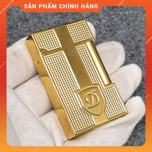 Hộp Quẹt Bật Lửa Dupont Super Ô Vuông Kèm Khiên D144V Màu Vàng - Dùng Gas Đá Cao Cấp