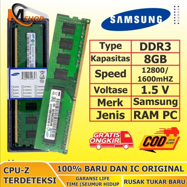 RAM PC longdim 8GB DDR3 Samsung PC12800 1600Mhz Ram 12800 Untuk