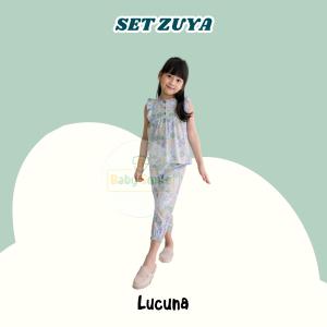 Lucuna Zuya Biru - Setelan Anak Perempuan [Size 1-5 Tahun] Baju Lucu Lengan Ruffle