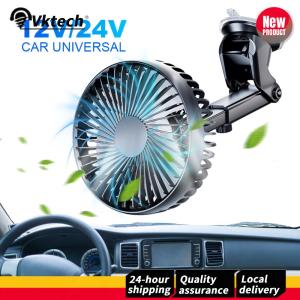 12V/24V Car Cooling Fan 360 Degree Adjustable Suction Cup Windshield Desk Fan 3 Speeds Auto Cooler Car Dashboard Fan