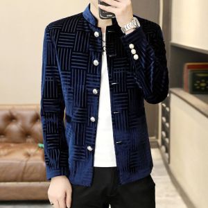 Suit for Men Stand up Collar 2026 Fashion Chinese Zhongshan Uniform Youth Handsome Retro Office Formal Event Prom Male Tang Jacket