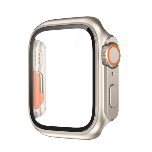 PC Firm Cover For Apple Watch 9 Case 45mm 41mm 44mm Glass Appearance Upgrade 49mm Turning into Ultra For iWatch Series 9 8 7 6 5 4 SE3 Titanium color